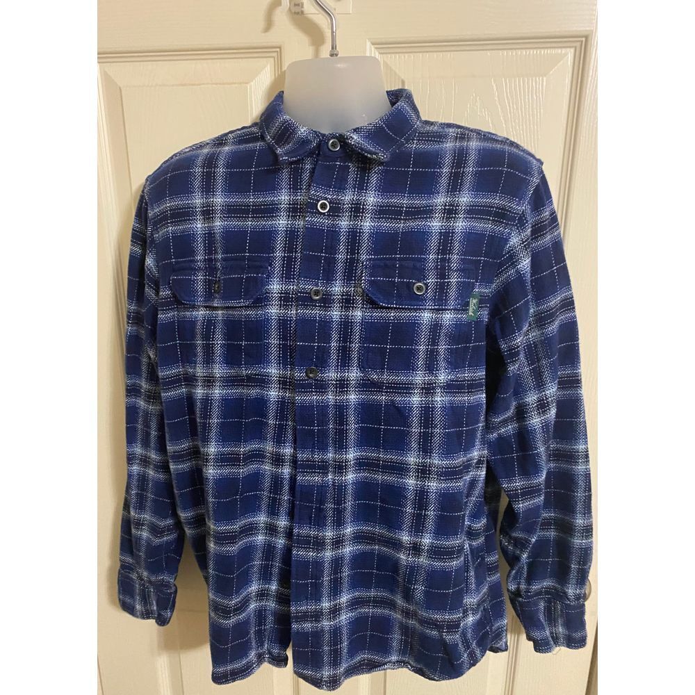 Woolrich Men's Heavyweight Blue Plaid Grid Flannel Button Down Shirt Size L‎